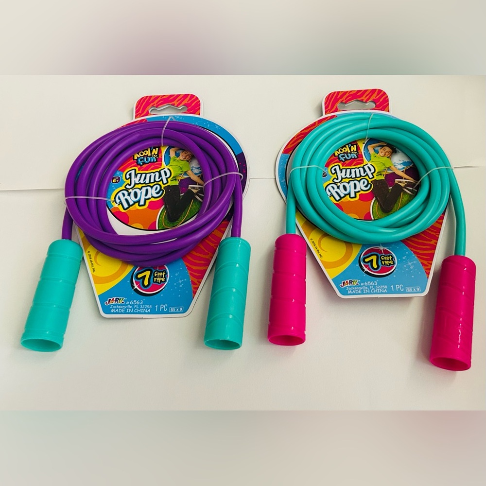 New 2 Kool ‘N Fun Jump Ropes Jump! 7 Feet Rope Green~Pink Purple~Green Fun